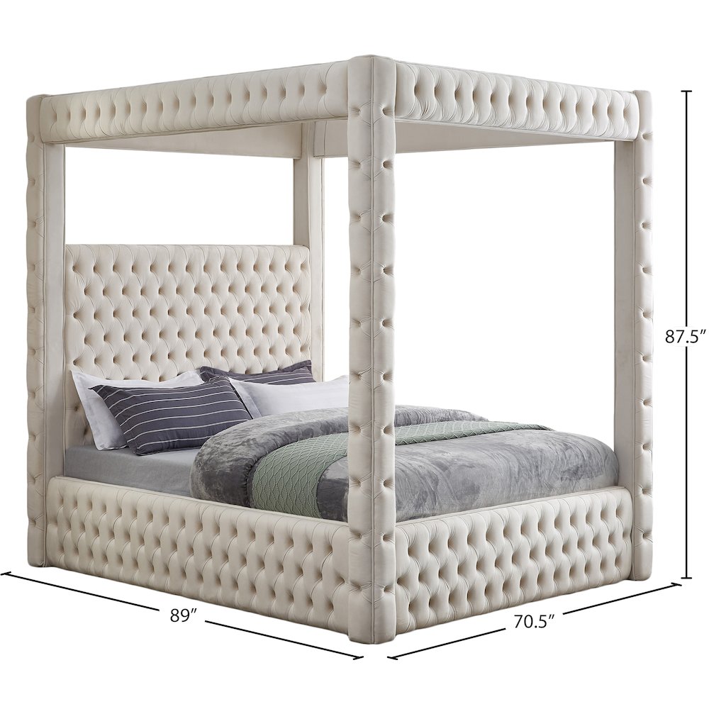Royal Beige Velvet Queen Bed. Picture 6
