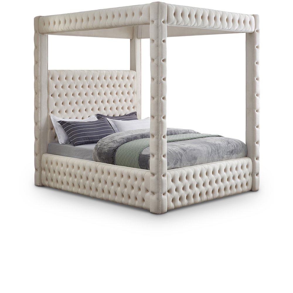Royal Beige Velvet Queen Bed. Picture 1