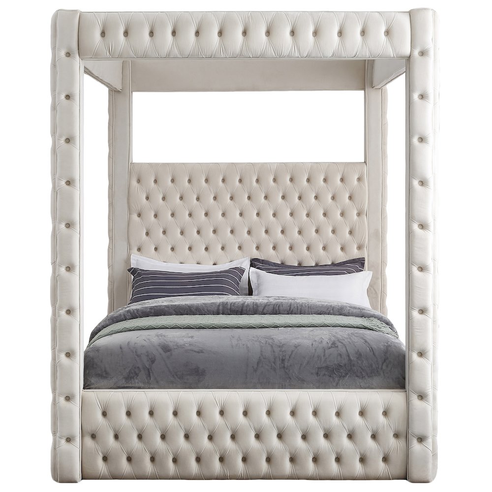 Royal Beige Velvet Queen Bed. Picture 2