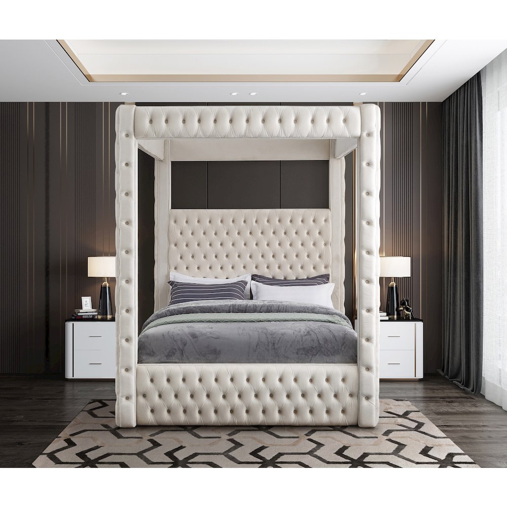 Royal Beige Velvet Queen Bed. Picture 3