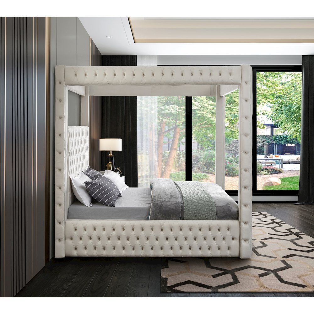 Royal Beige Velvet Queen Bed. Picture 4