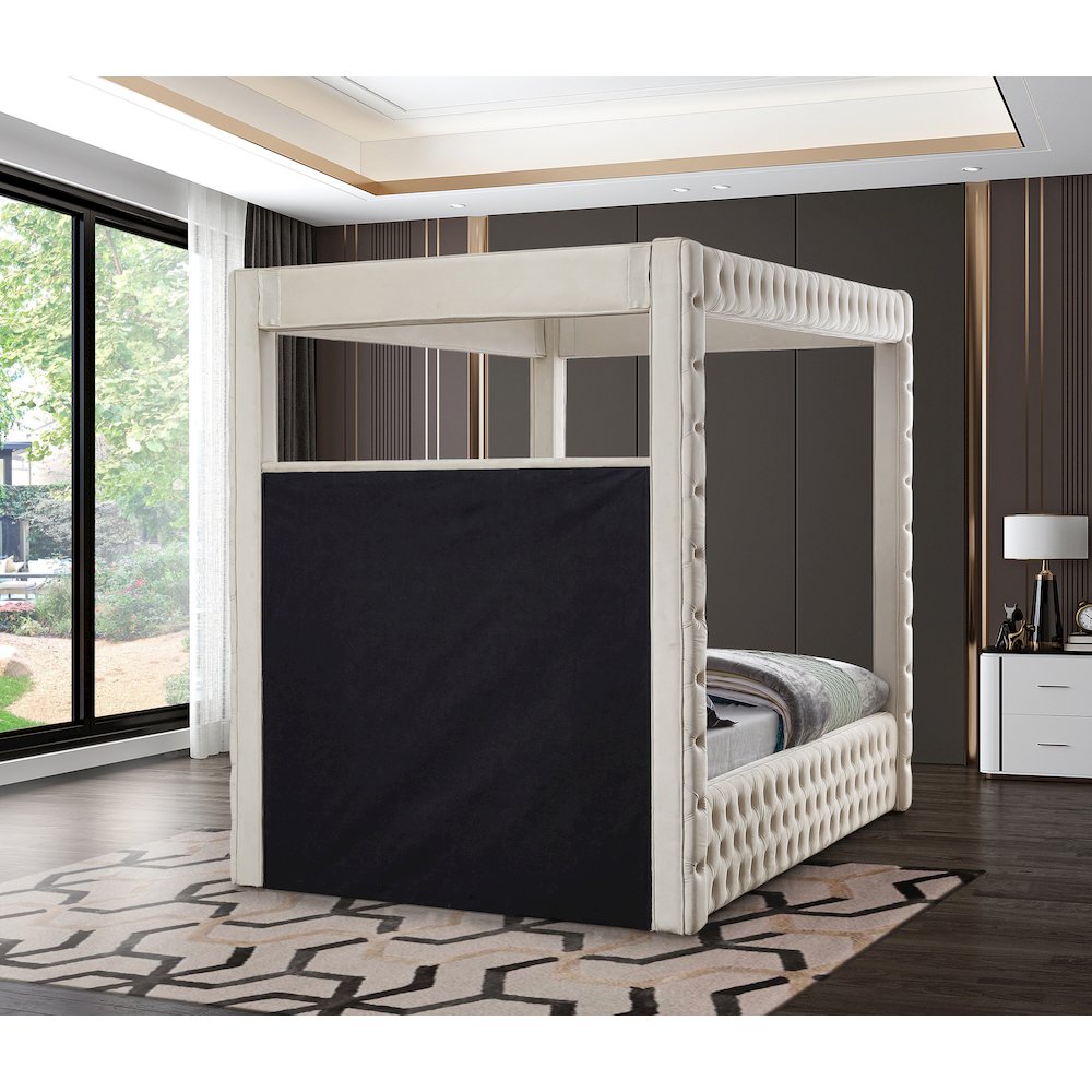 Royal Beige Velvet Queen Bed. Picture 5