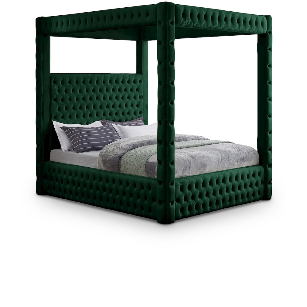 Royal Green Velvet Queen Bed. Picture 1