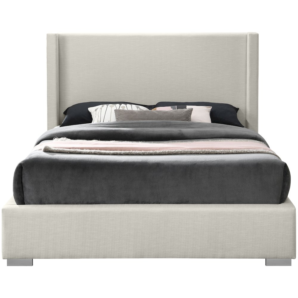 Royce Beige Linen Textured Fabric Full Bed. Picture 5