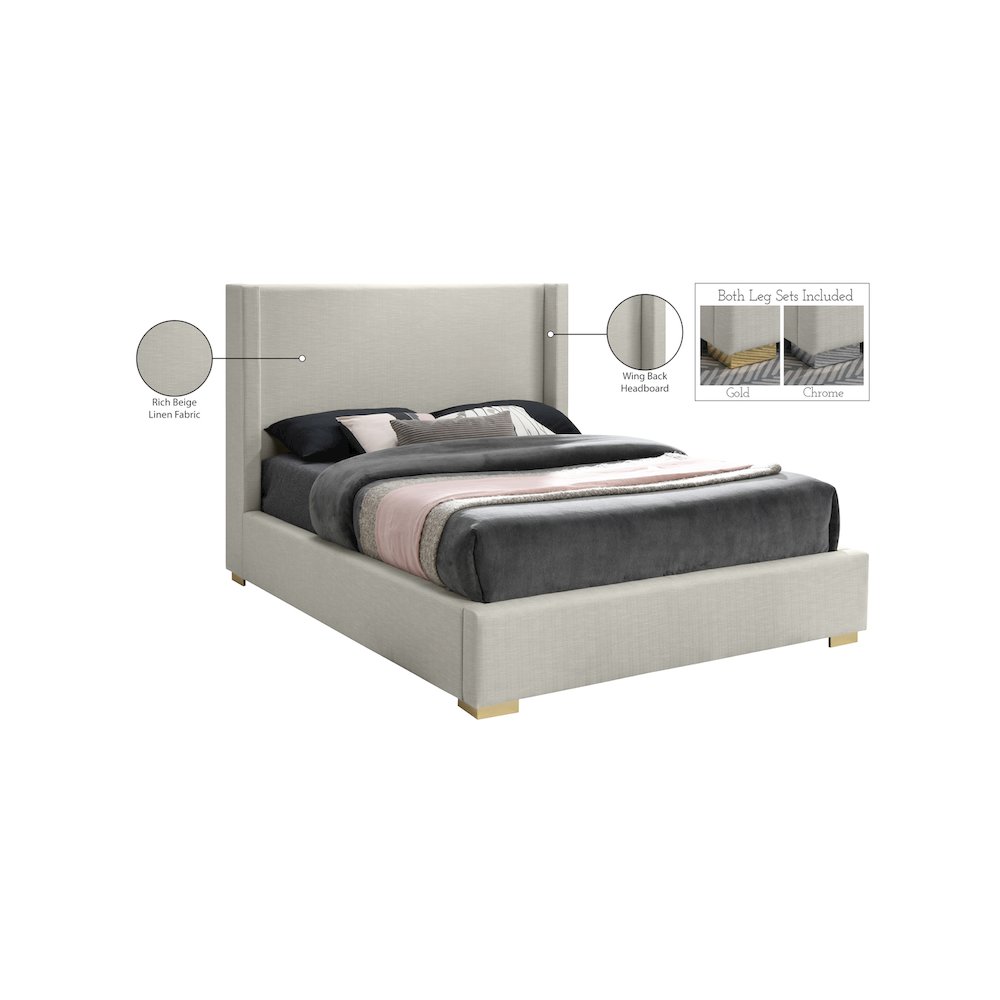 Royce Beige Linen Textured Fabric King Bed. Picture 16