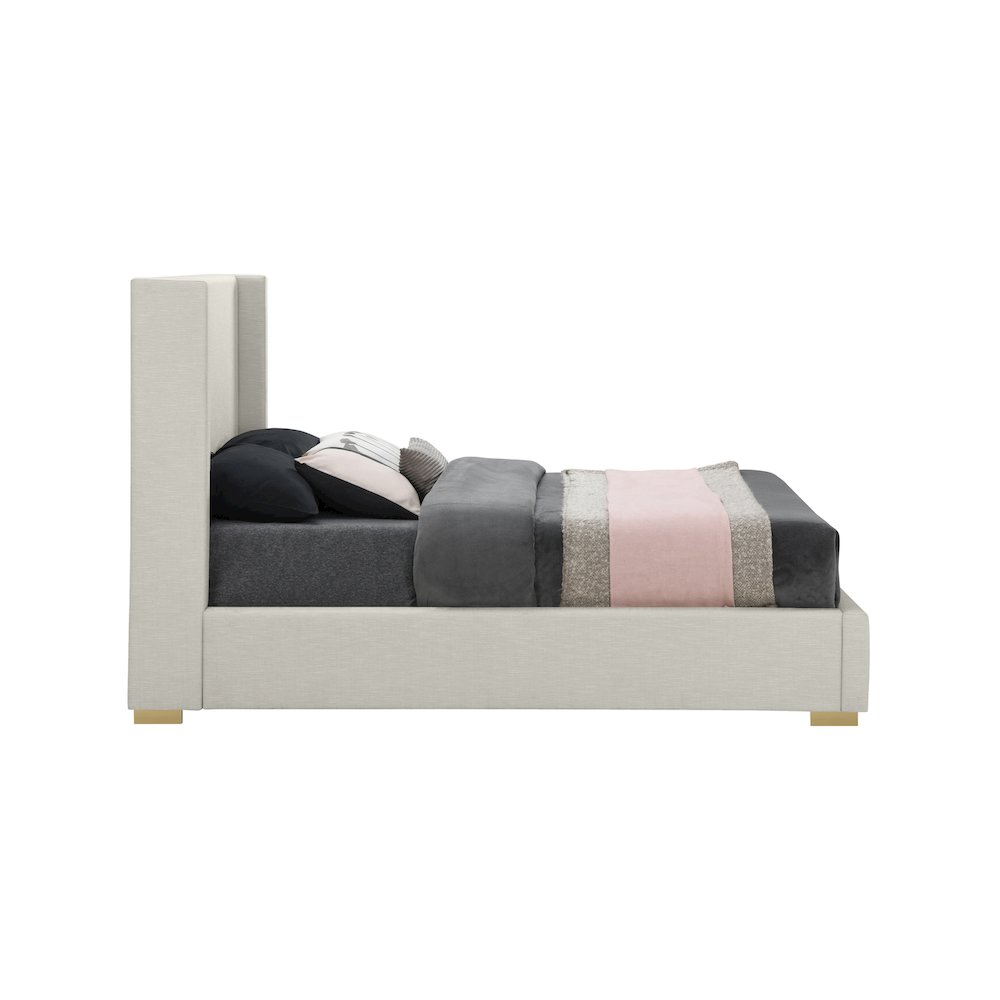 Royce Beige Linen Textured Fabric King Bed. Picture 8
