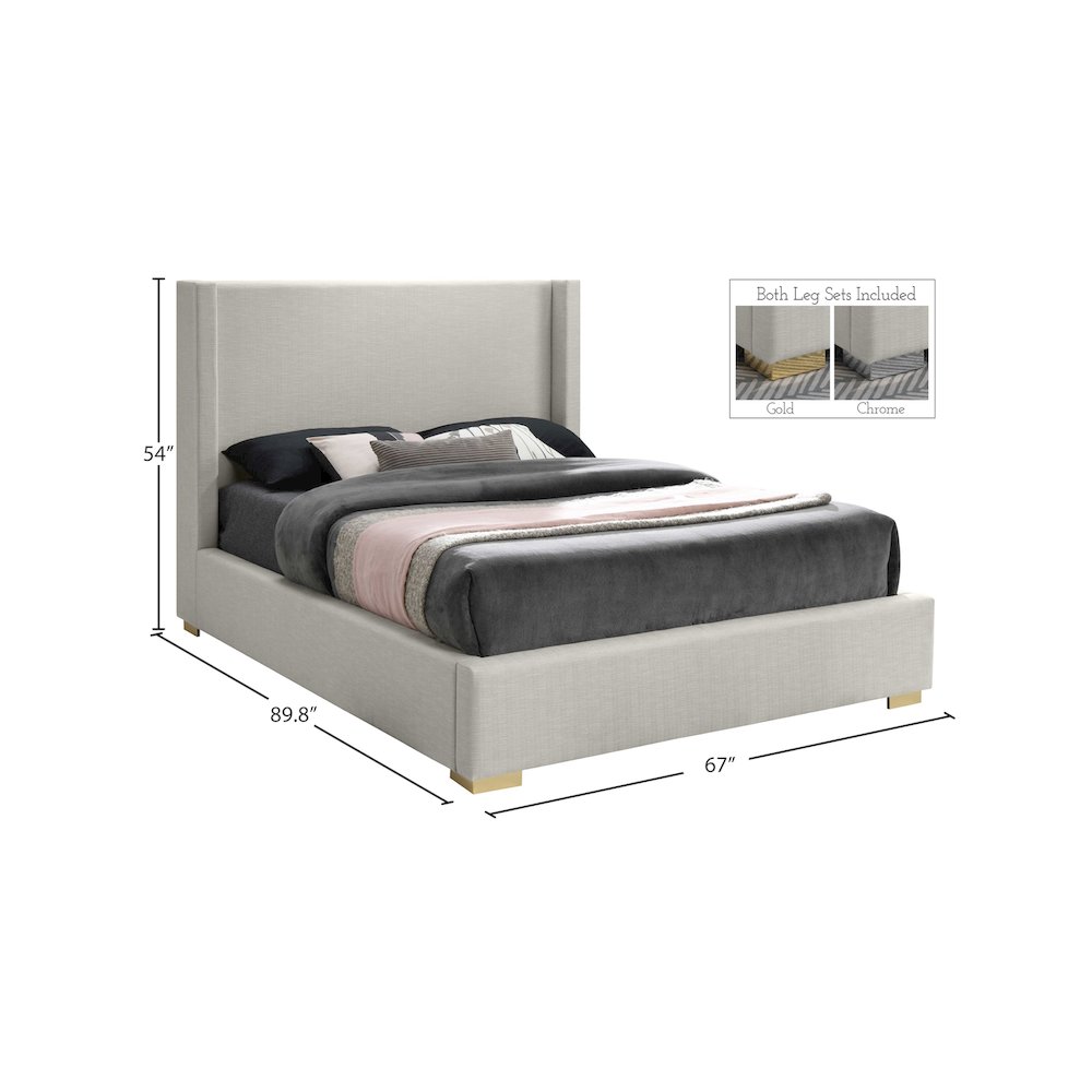 Royce Beige Linen Textured Fabric Queen Bed. Picture 15