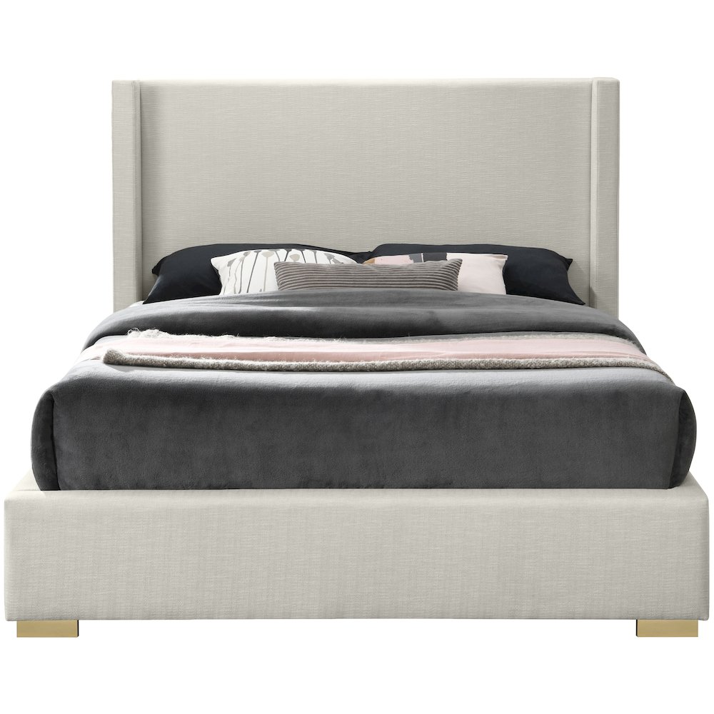 Royce Beige Linen Textured Fabric Queen Bed. Picture 4