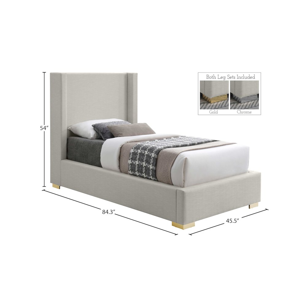 Royce Beige Linen Textured Fabric Twin Bed. Picture 15