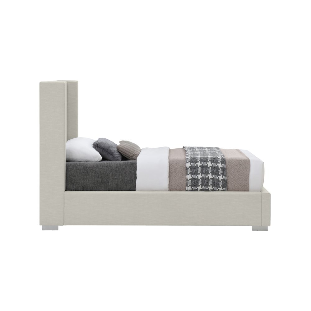 Royce Beige Linen Textured Fabric Twin Bed. Picture 9