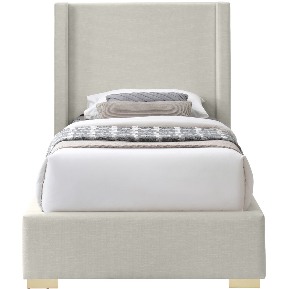 Royce Beige Linen Textured Fabric Twin Bed. Picture 4
