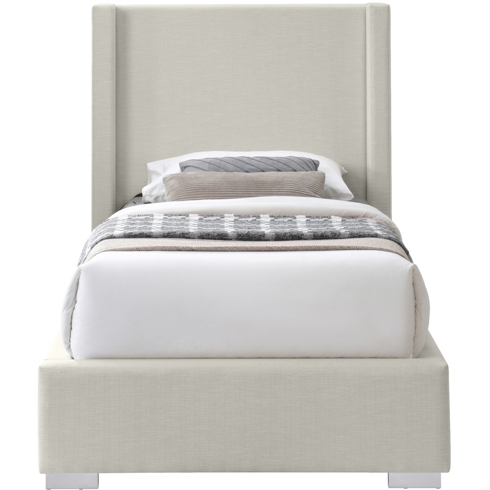 Royce Beige Linen Textured Fabric Twin Bed. Picture 5