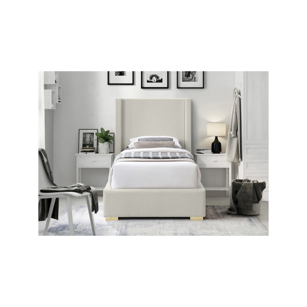 Royce Beige Linen Textured Fabric Twin Bed. Picture 6