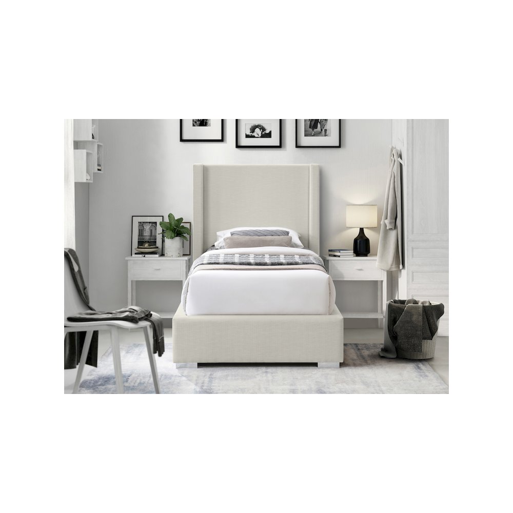 Royce Beige Linen Textured Fabric Twin Bed. Picture 7