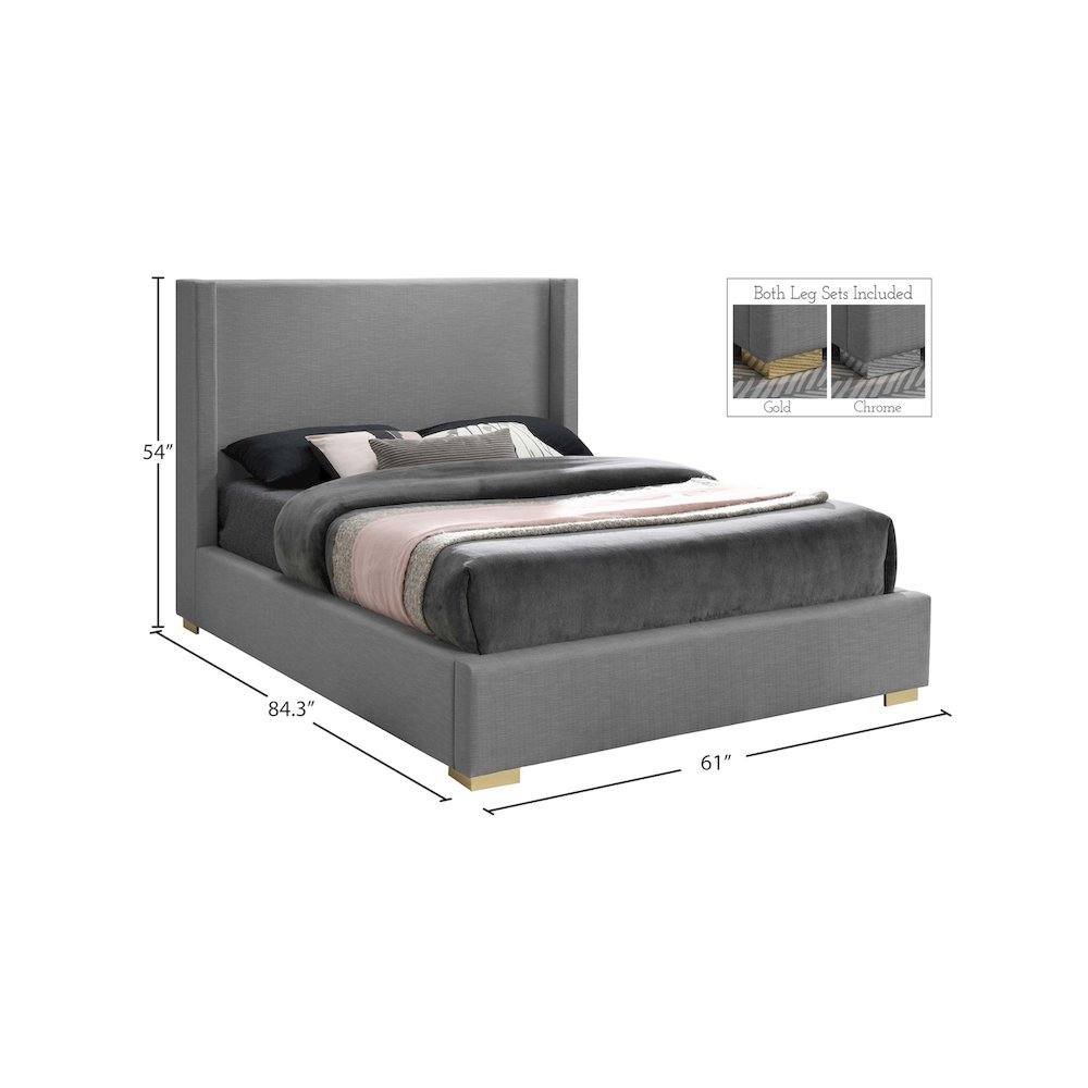 Royce Grey Linen Textured Fabric Full Bed. Picture 15