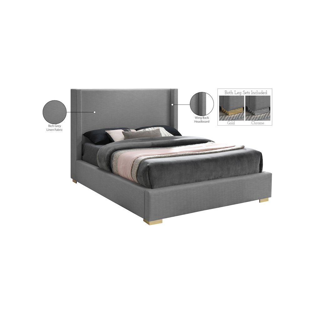 Royce Grey Linen Textured Fabric Full Bed. Picture 16