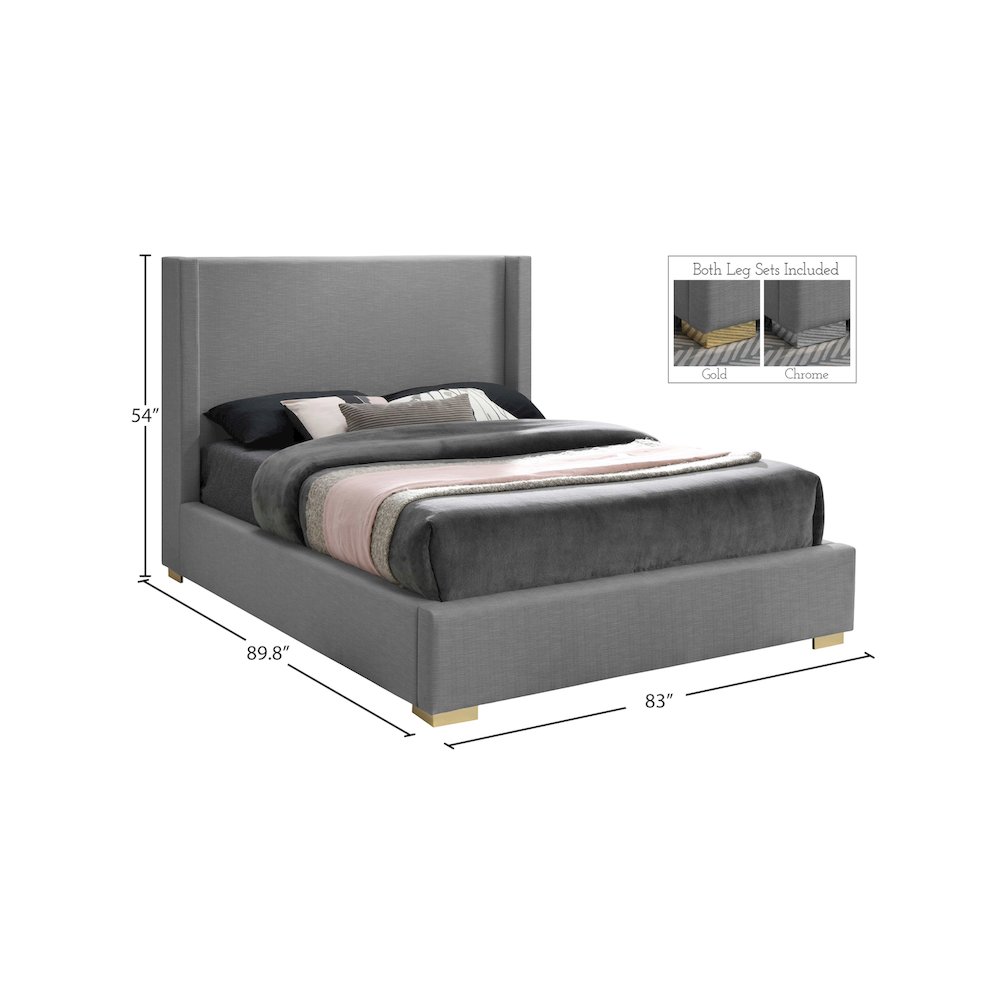 Royce Grey Linen Textured Fabric King Bed. Picture 15