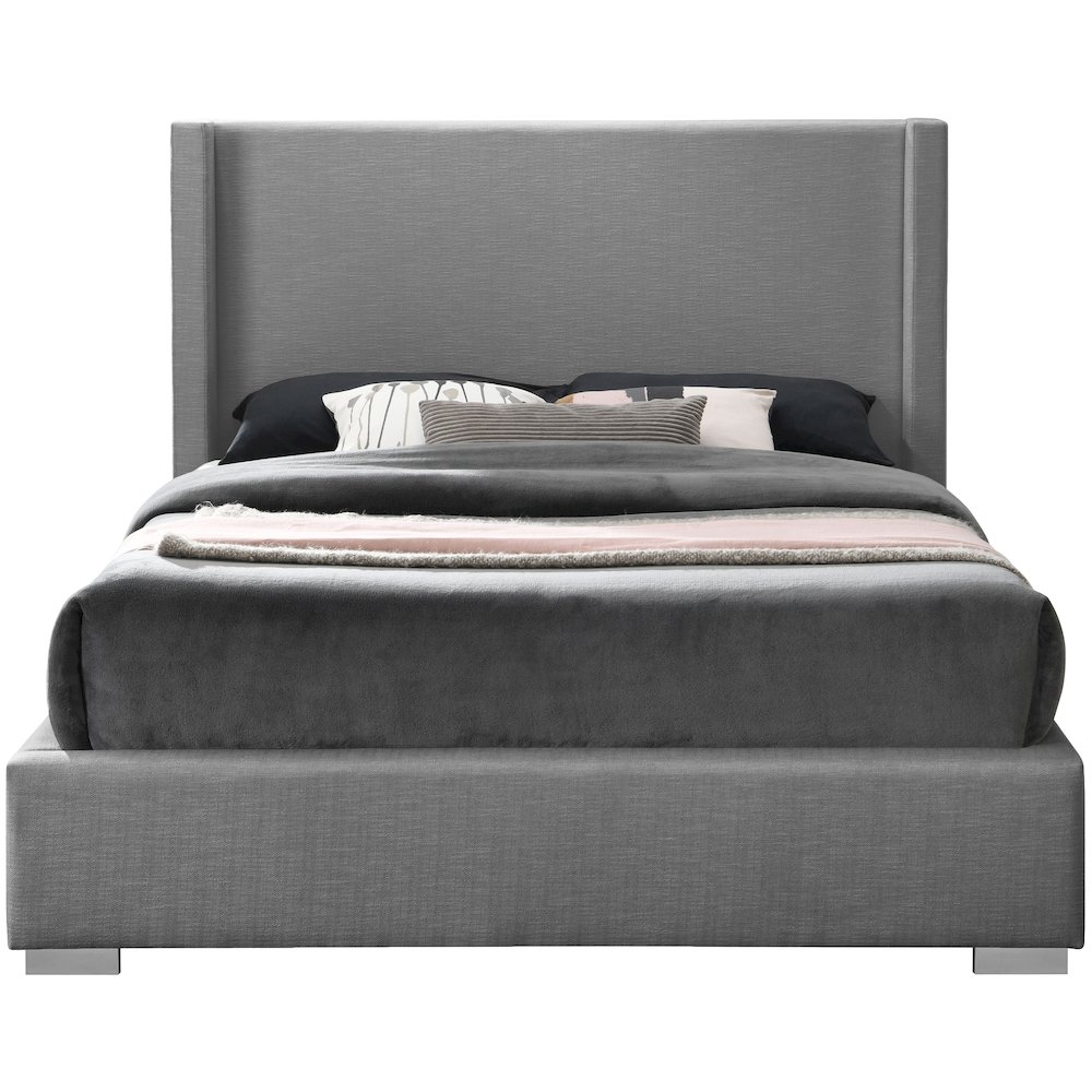 Royce Grey Linen Textured Fabric King Bed. Picture 5