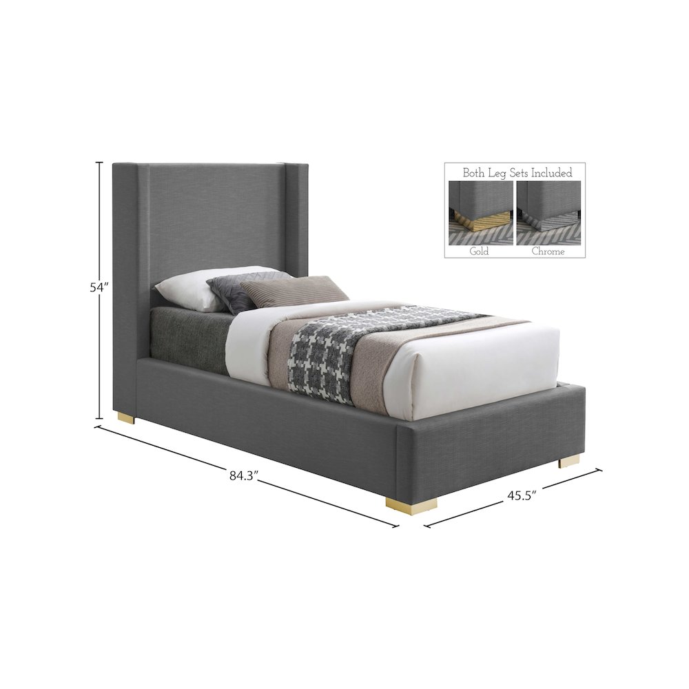 Royce Grey Linen Textured Fabric Twin Bed. Picture 15