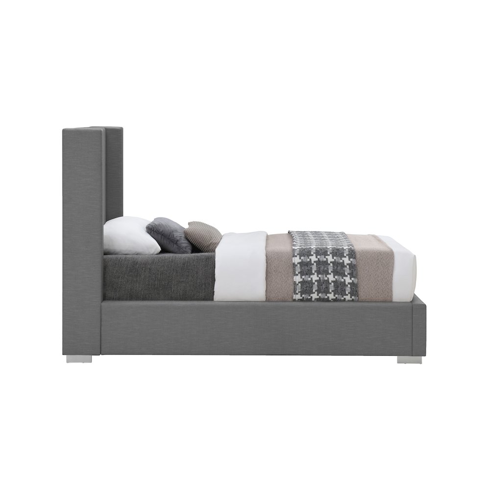 Royce Grey Linen Textured Fabric Twin Bed. Picture 9