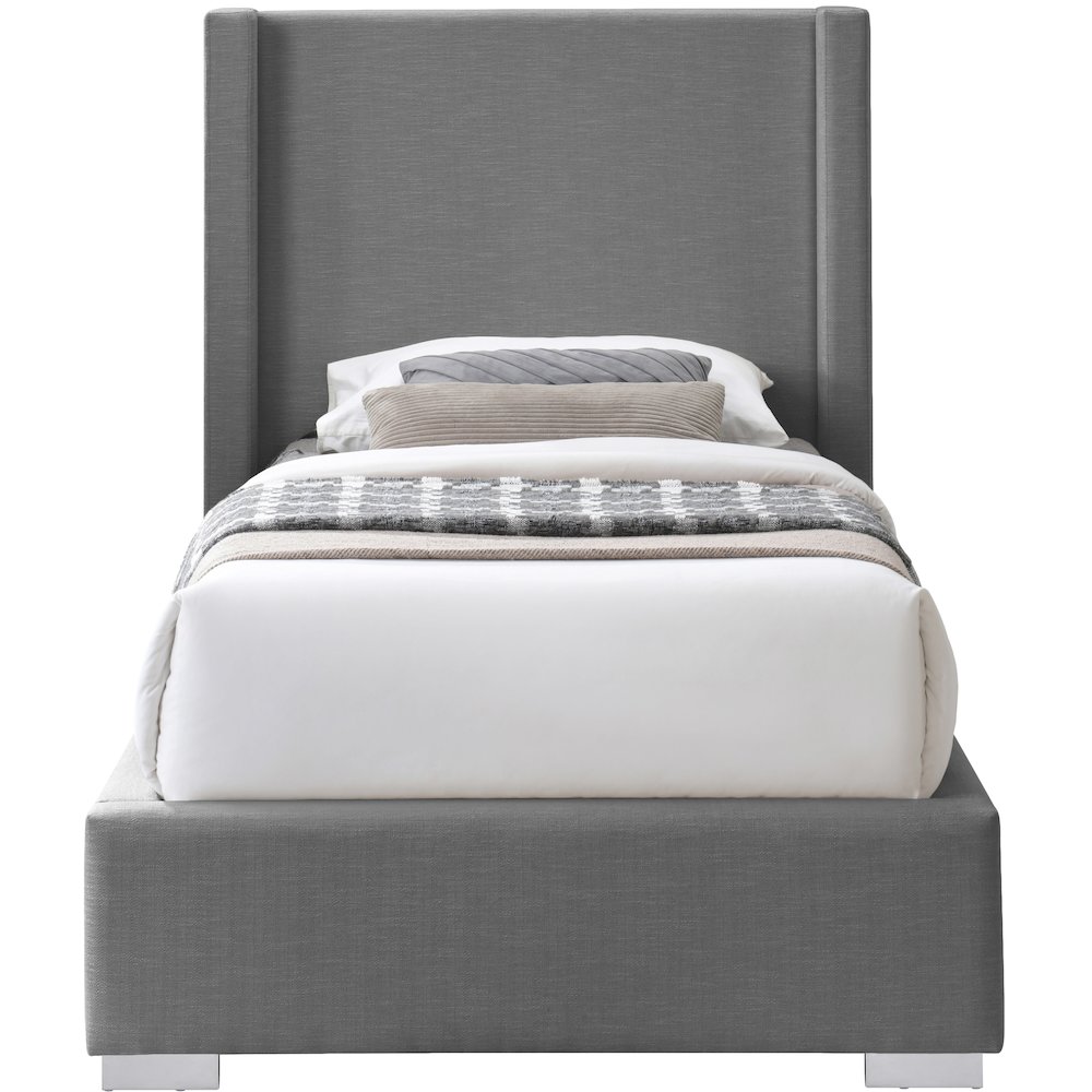 Royce Grey Linen Textured Fabric Twin Bed. Picture 5