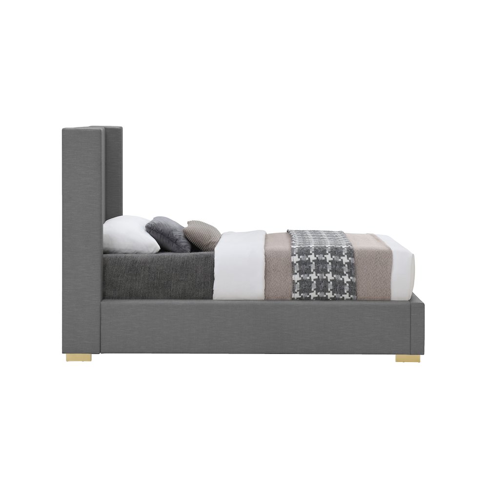 Royce Grey Linen Textured Fabric Twin Bed. Picture 8