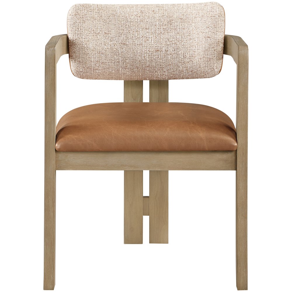 Ravina Cognac Vegan Leather and Linen Fabric Upholstered Dining Chair, Set of 2. Picture 4