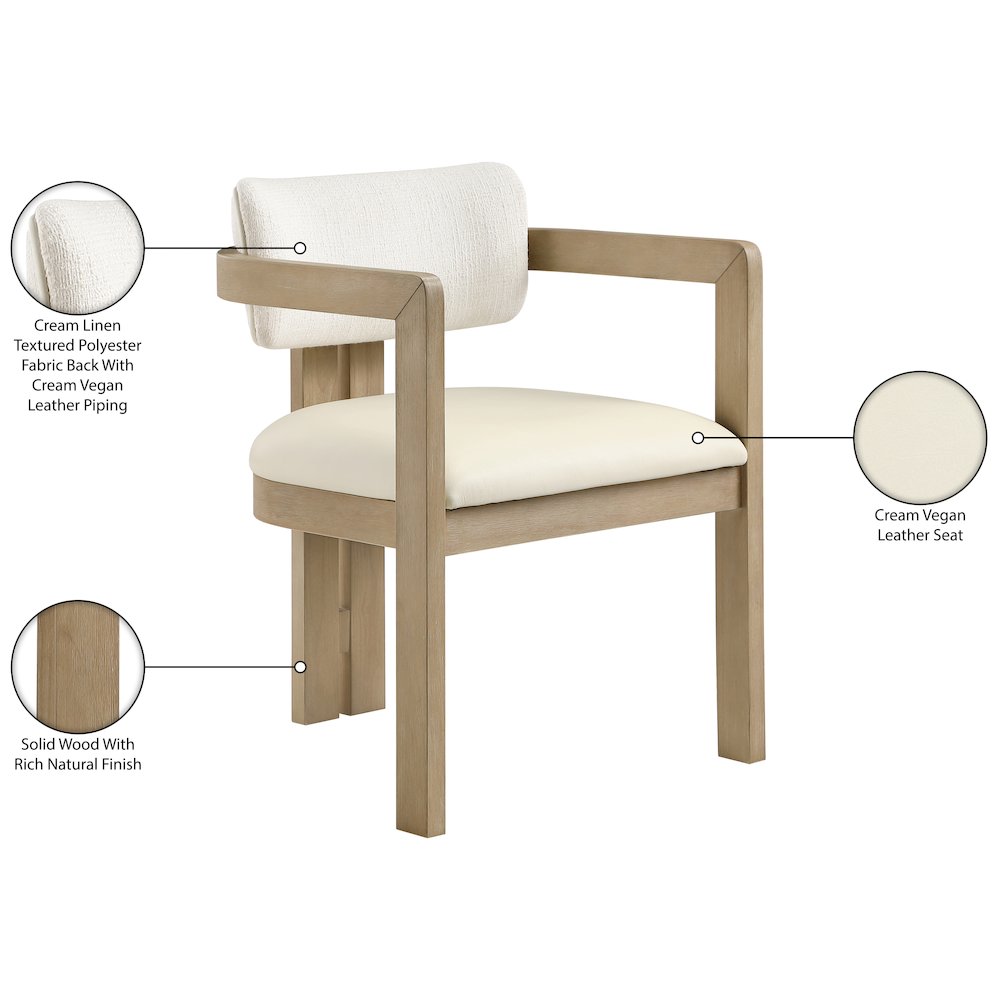 Ravina Cream Vegan Leather and Linen Fabric Upholstered Dining Chair, Set of 2. Picture 11