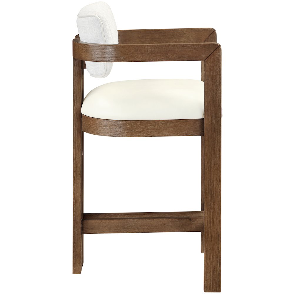 Ravina Cream Vegan Leather and Linen Textured Fabric Upholstered Counter Stool. Picture 5