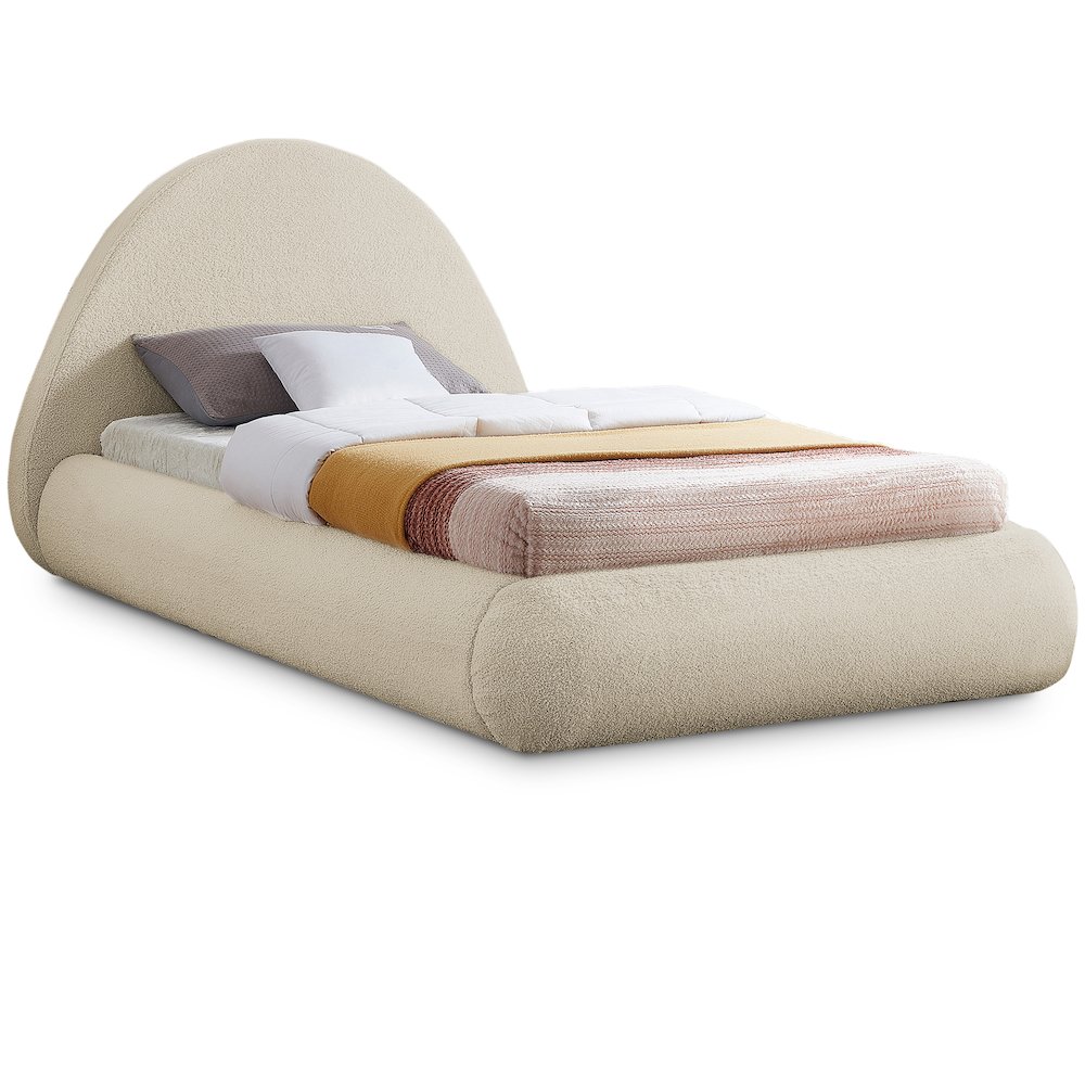 Rudy Beige Teddy Fabric Twin Bed. Picture 1