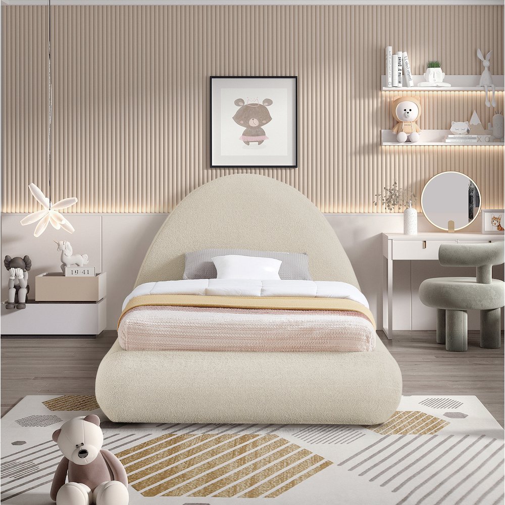 Rudy Beige Teddy Fabric Twin Bed. Picture 3