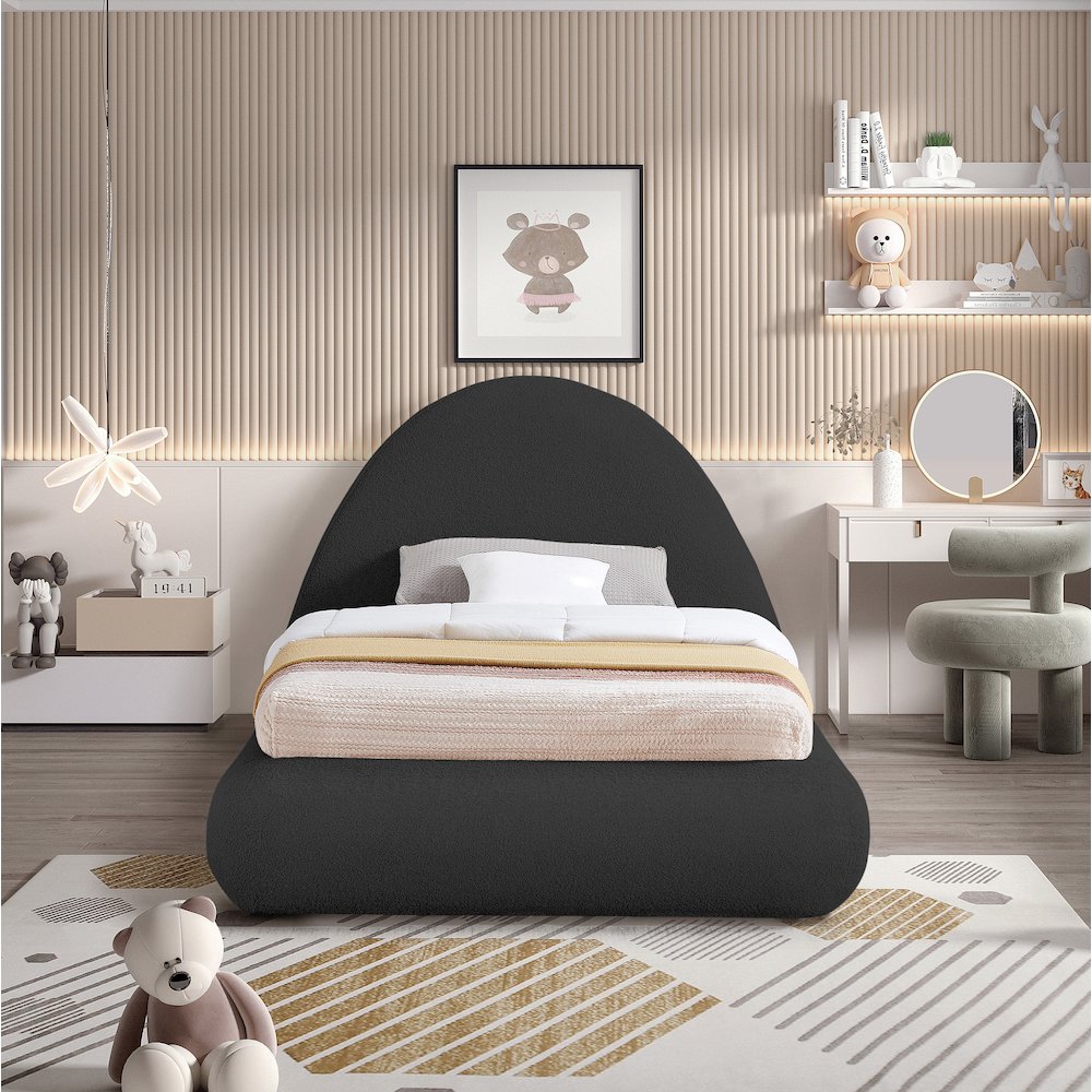 Rudy Black Teddy Fabric Twin Bed. Picture 3