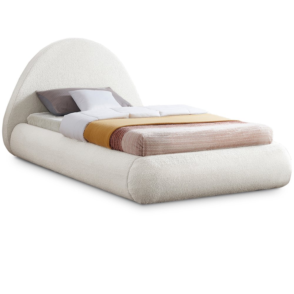 Rudy Cream Teddy Fabric Twin Bed. Picture 1