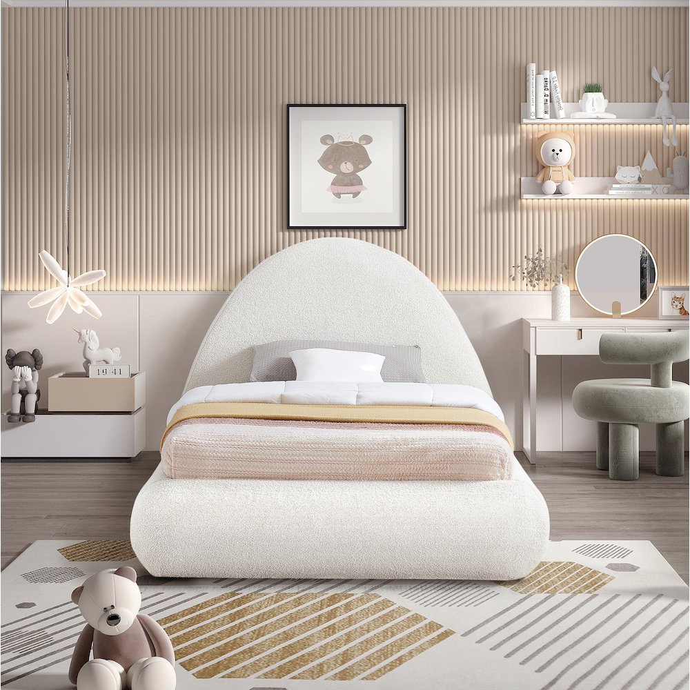 Rudy Cream Teddy Fabric Twin Bed. Picture 3