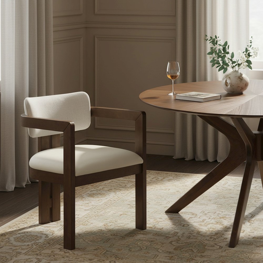 Ravina Cream Vegan Leather and Linen Fabric Upholstered Dining Chair, Set of 2. Picture 3