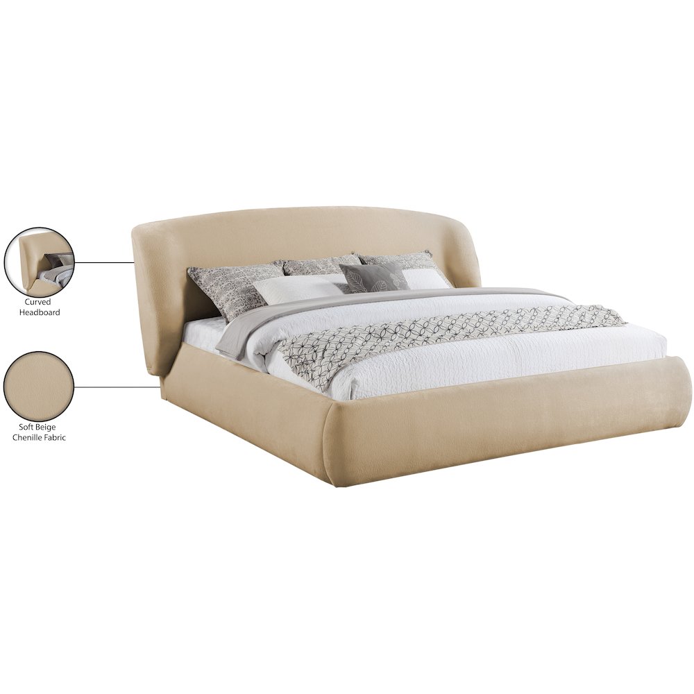 Sandro Beige Chenille Fabric Upholstered Full Bed. Picture 5