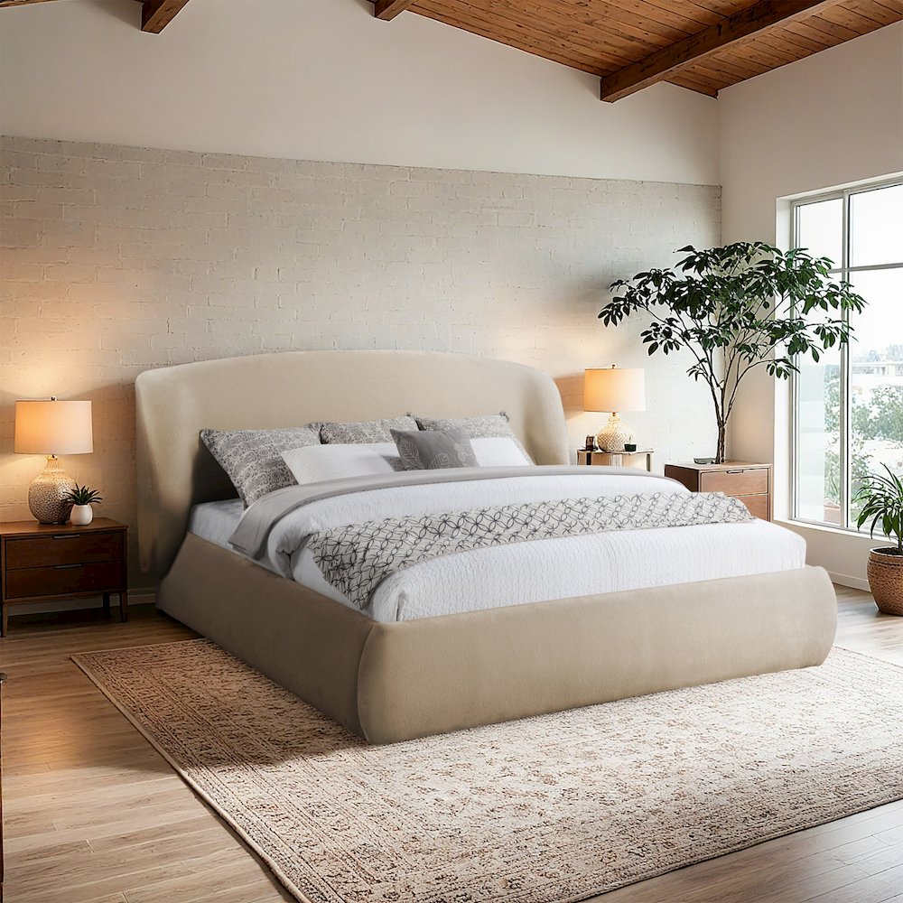 Sandro Beige Chenille Fabric Upholstered Queen Bed. Picture 6