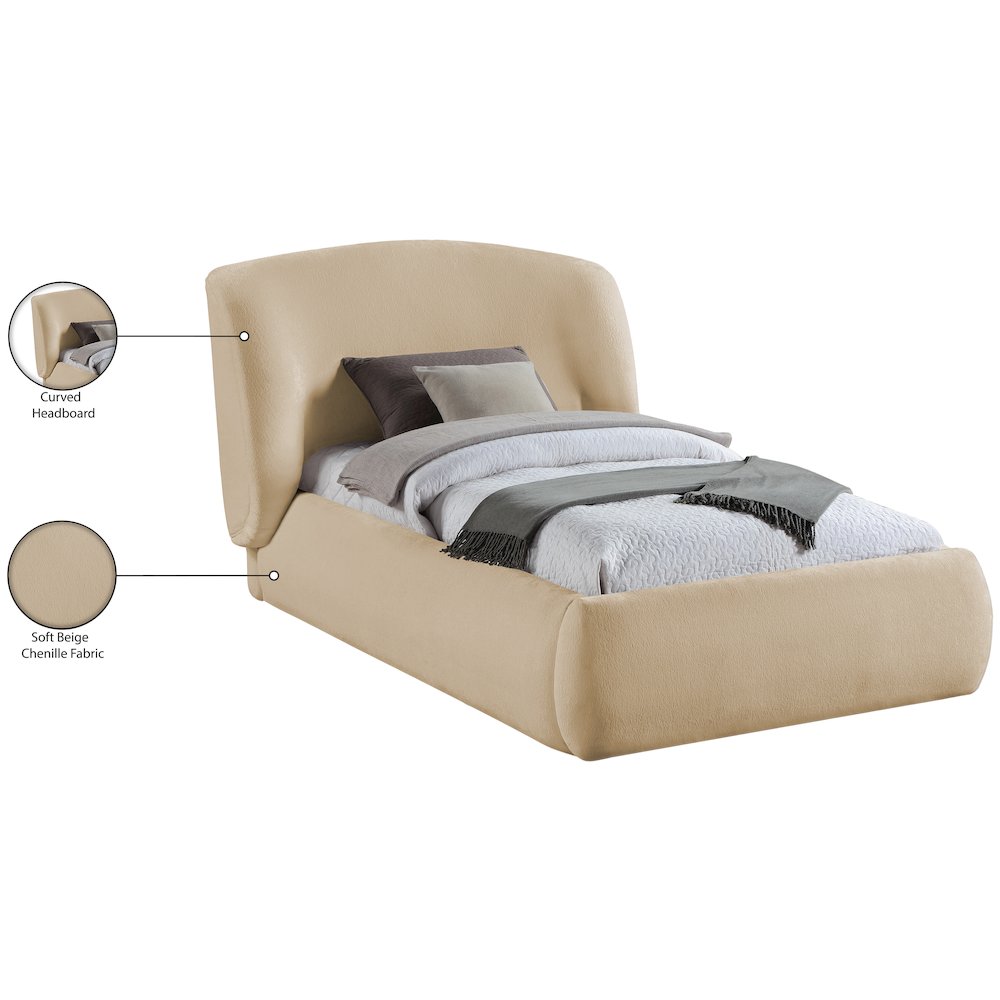 Sandro Beige Chenille Fabric Upholstered Twin Bed. Picture 5