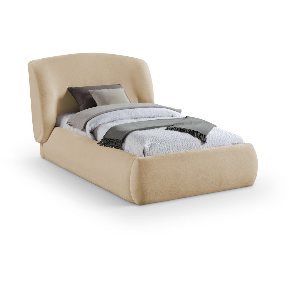 Sandro Beige Chenille Fabric Upholstered Twin Bed. Picture 1