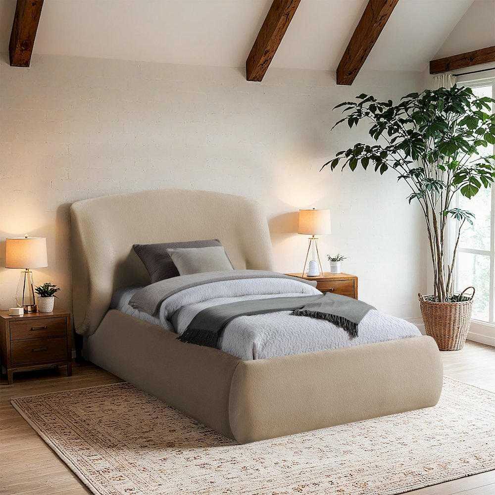 Sandro Beige Chenille Fabric Upholstered Twin Bed. Picture 6