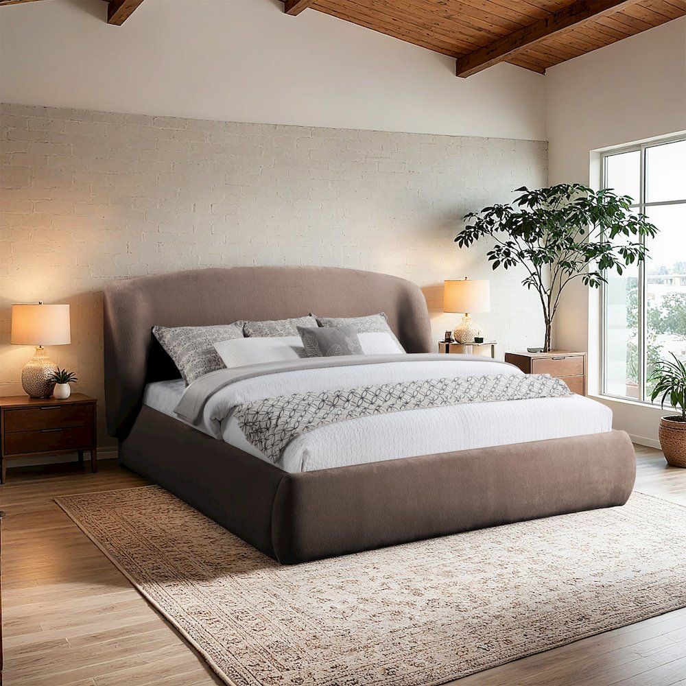 Sandro Brown Chenille Fabric Upholstered Full Bed. Picture 6