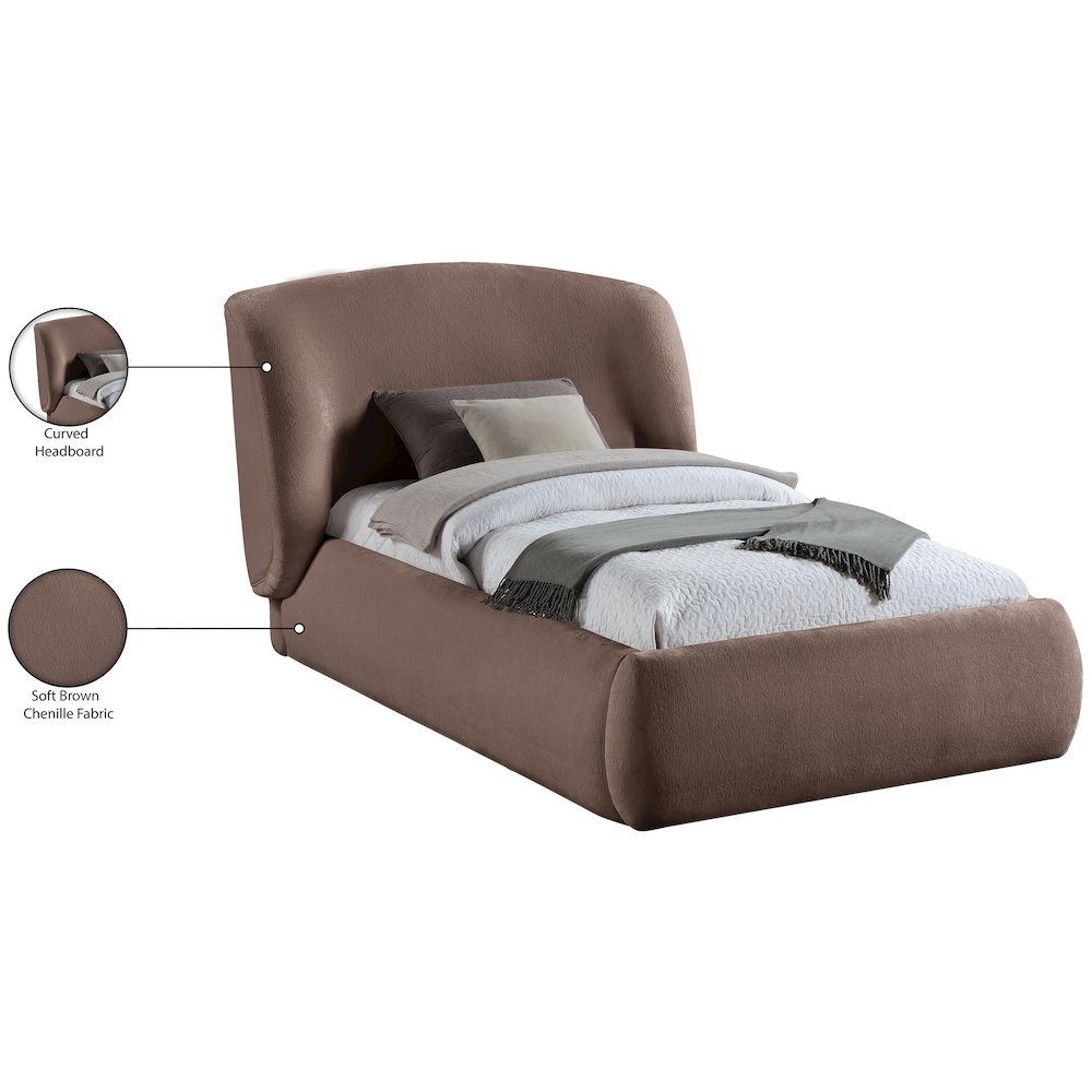 Sandro Brown Chenille Fabric Upholstered Twin Bed. Picture 5