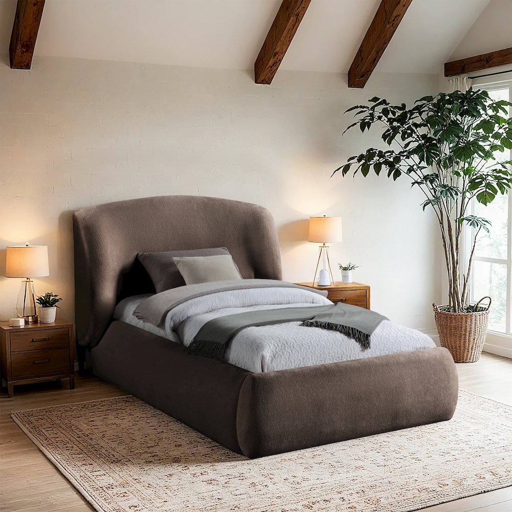 Sandro Brown Chenille Fabric Upholstered Twin Bed. Picture 6