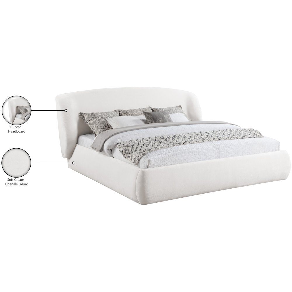 Sandro Cream Chenille Fabric Upholstered Full Bed. Picture 5