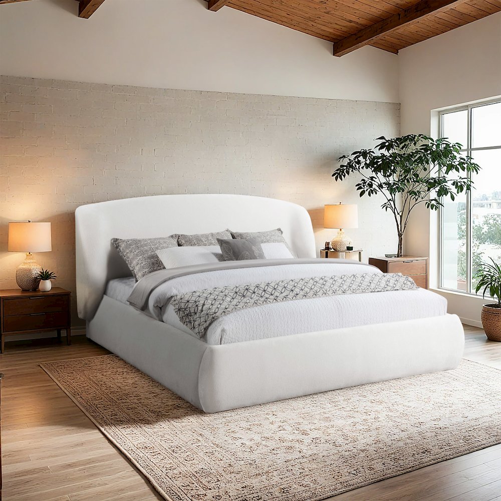 Sandro Cream Chenille Fabric Upholstered Full Bed. Picture 6