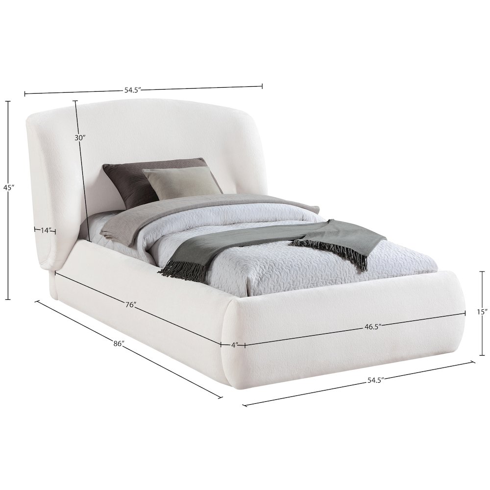 Sandro Cream Chenille Fabric Upholstered Twin Bed. Picture 4
