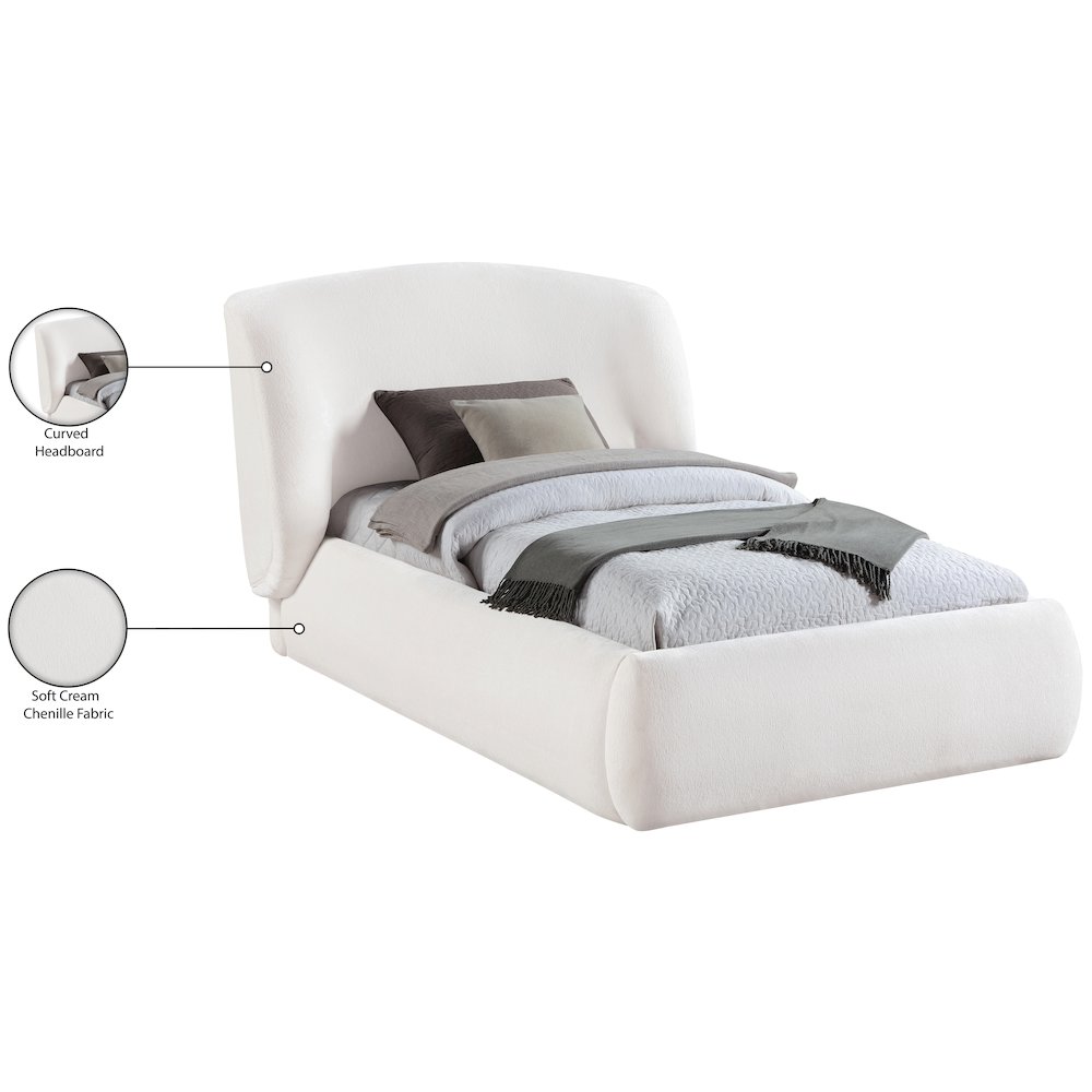 Sandro Cream Chenille Fabric Upholstered Twin Bed. Picture 5