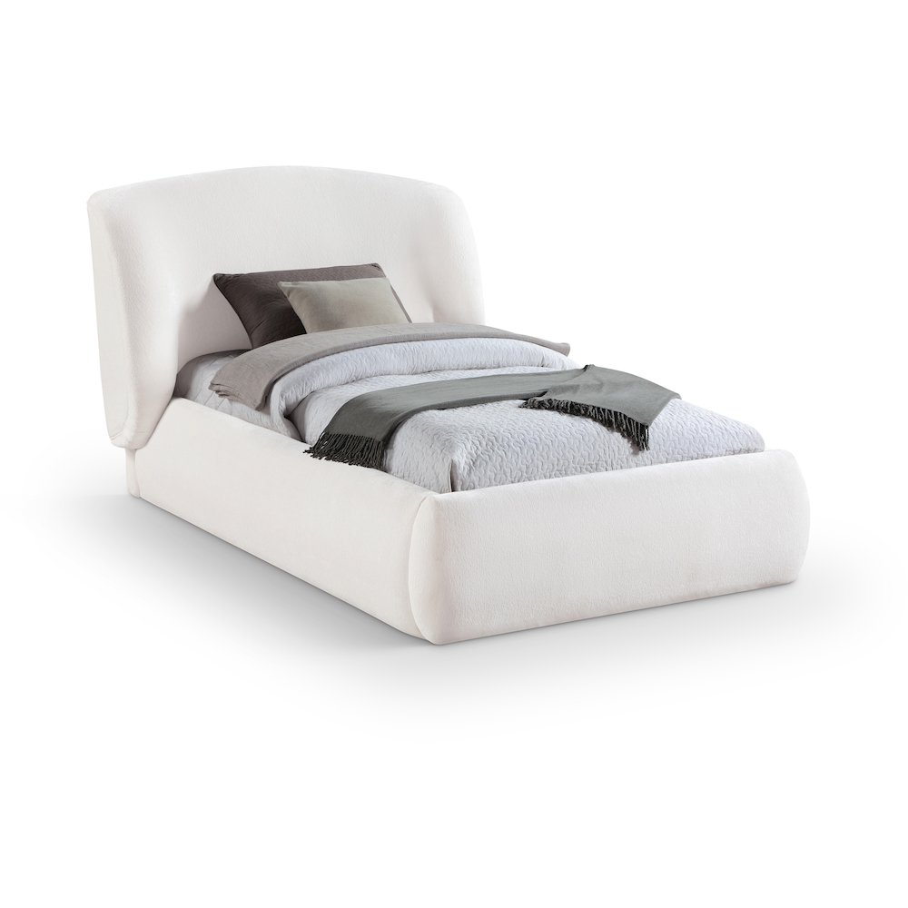 Sandro Cream Chenille Fabric Upholstered Twin Bed. Picture 1