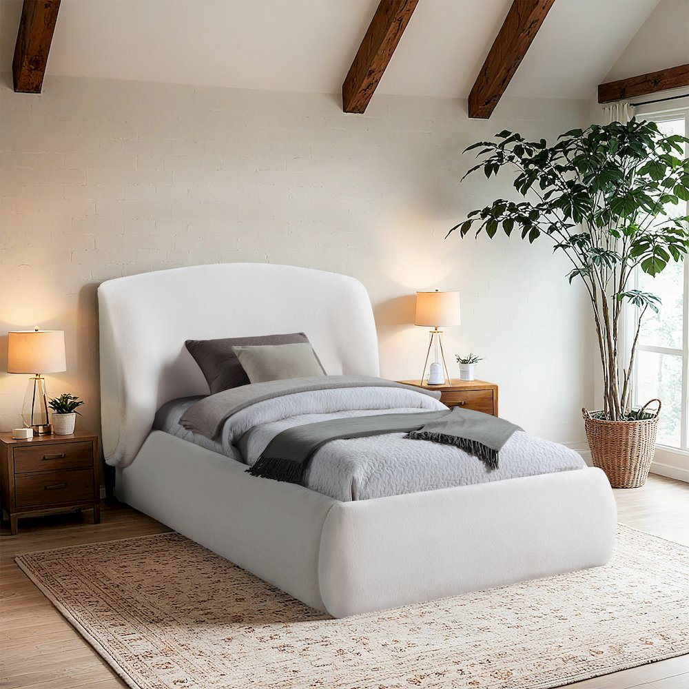 Sandro Cream Chenille Fabric Upholstered Twin Bed. Picture 6