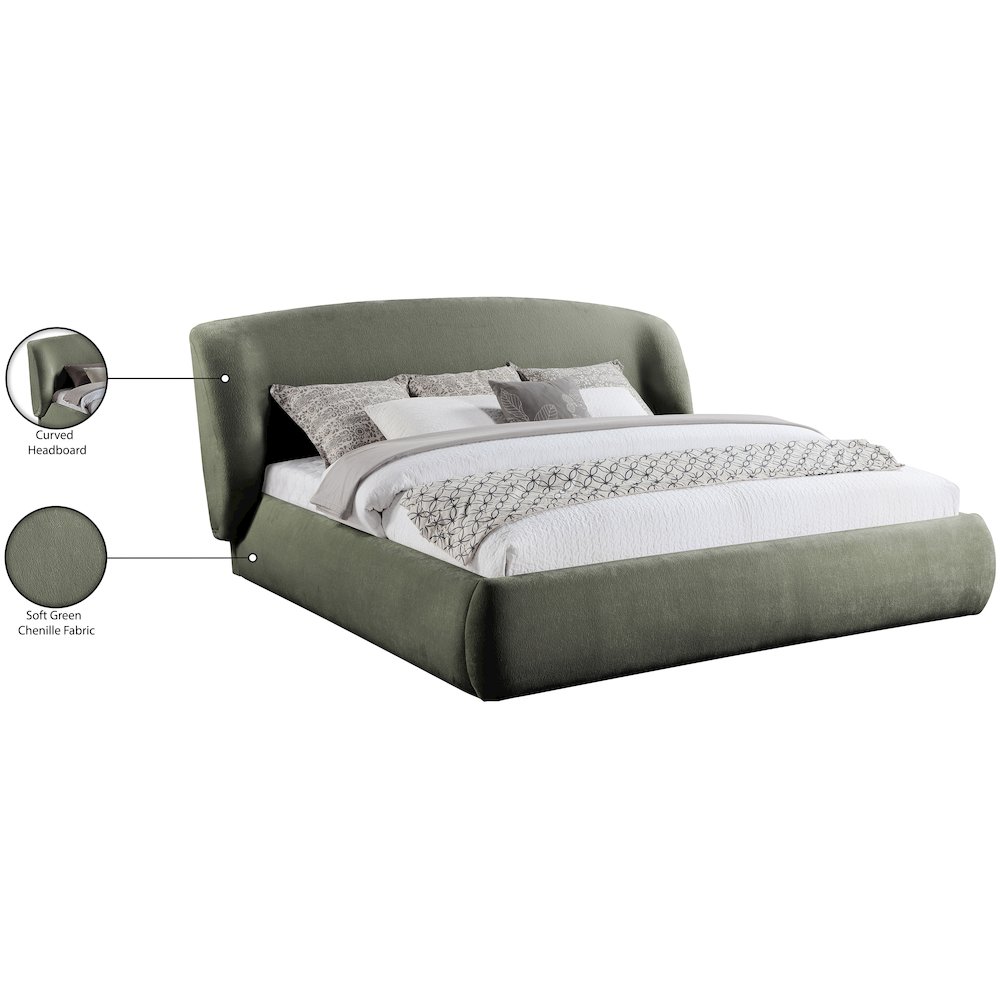 Sandro Green Chenille Fabric Upholstered Full Bed. Picture 5